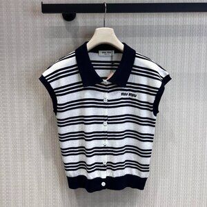 Miu Miu 2026 New Striped Polo Knit Vest Cardiga